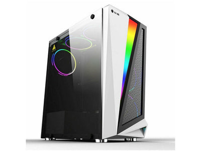 PC Computer Case Tempered Glass Panels ATX RGB Light Gaming case White