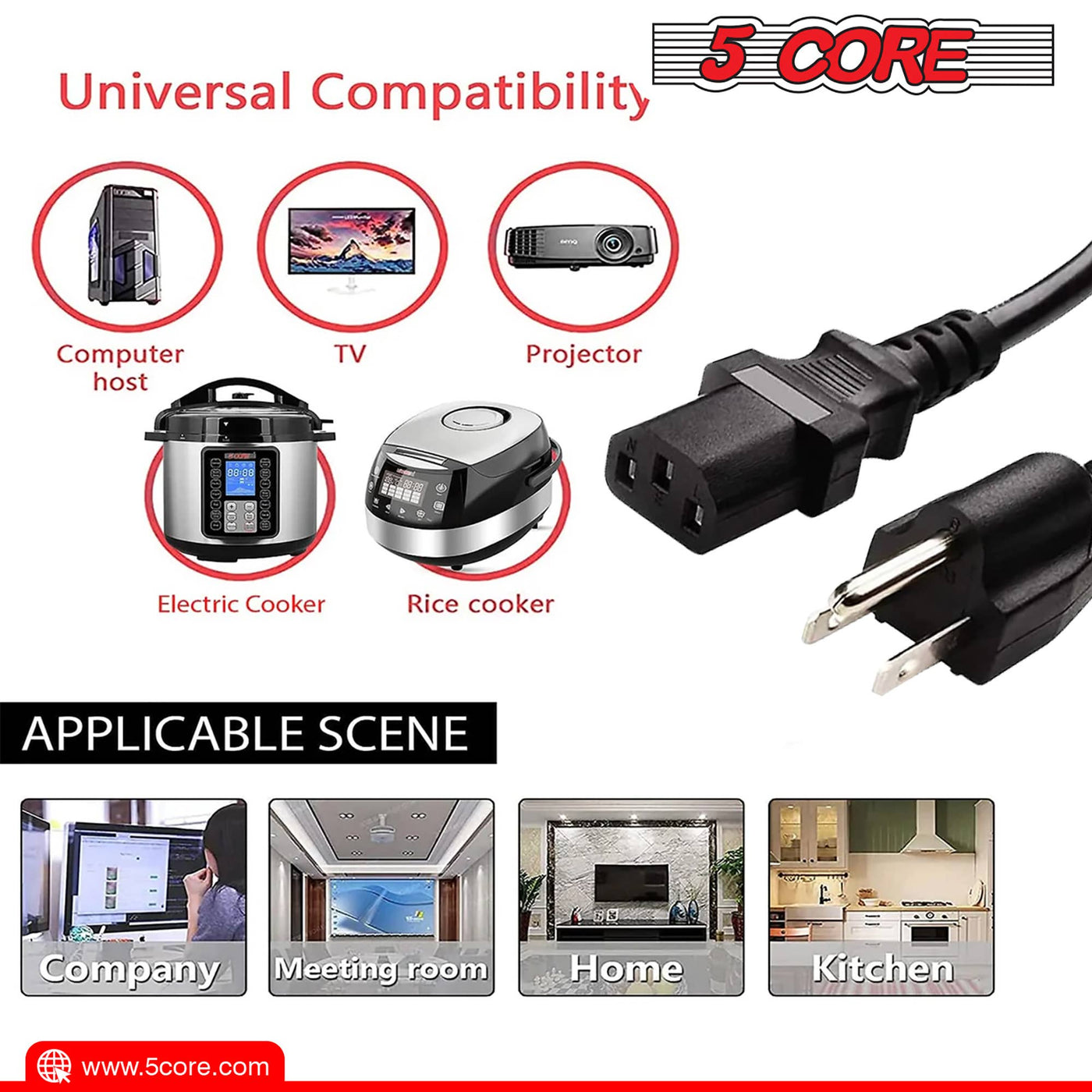 XL AC Wall Power Cord for Led TV Computer