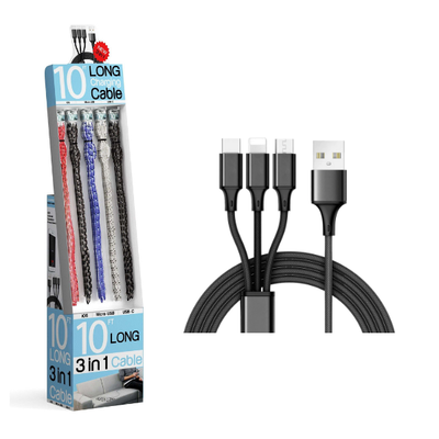 10 foot 3 in 1 USB Multi Charging Cable with Floor Display